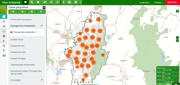Gráfico: Interfaz de consulta de los puntos con reporte de emergencias ambientales
