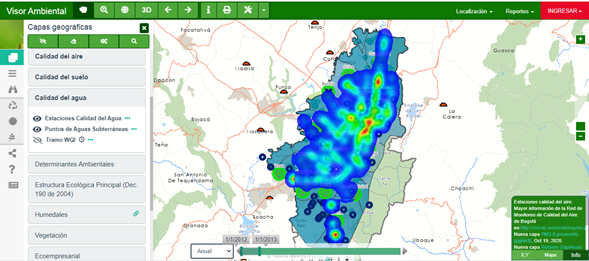 Mapa de Bogotá con capas de consulta del Visor Geográfico Ambiental 