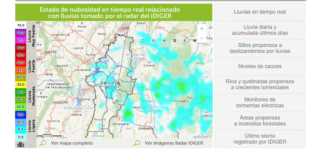 Dónde está lloviendo en Bogotá en este momento