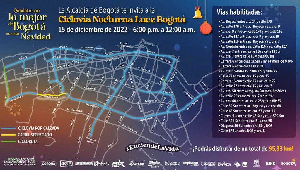 ¿A qué hora empieza la ciclovía nocturna hoy en Bogotá?