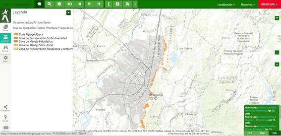 Interfaz, visor geográfico ambiental de los cerros orientales