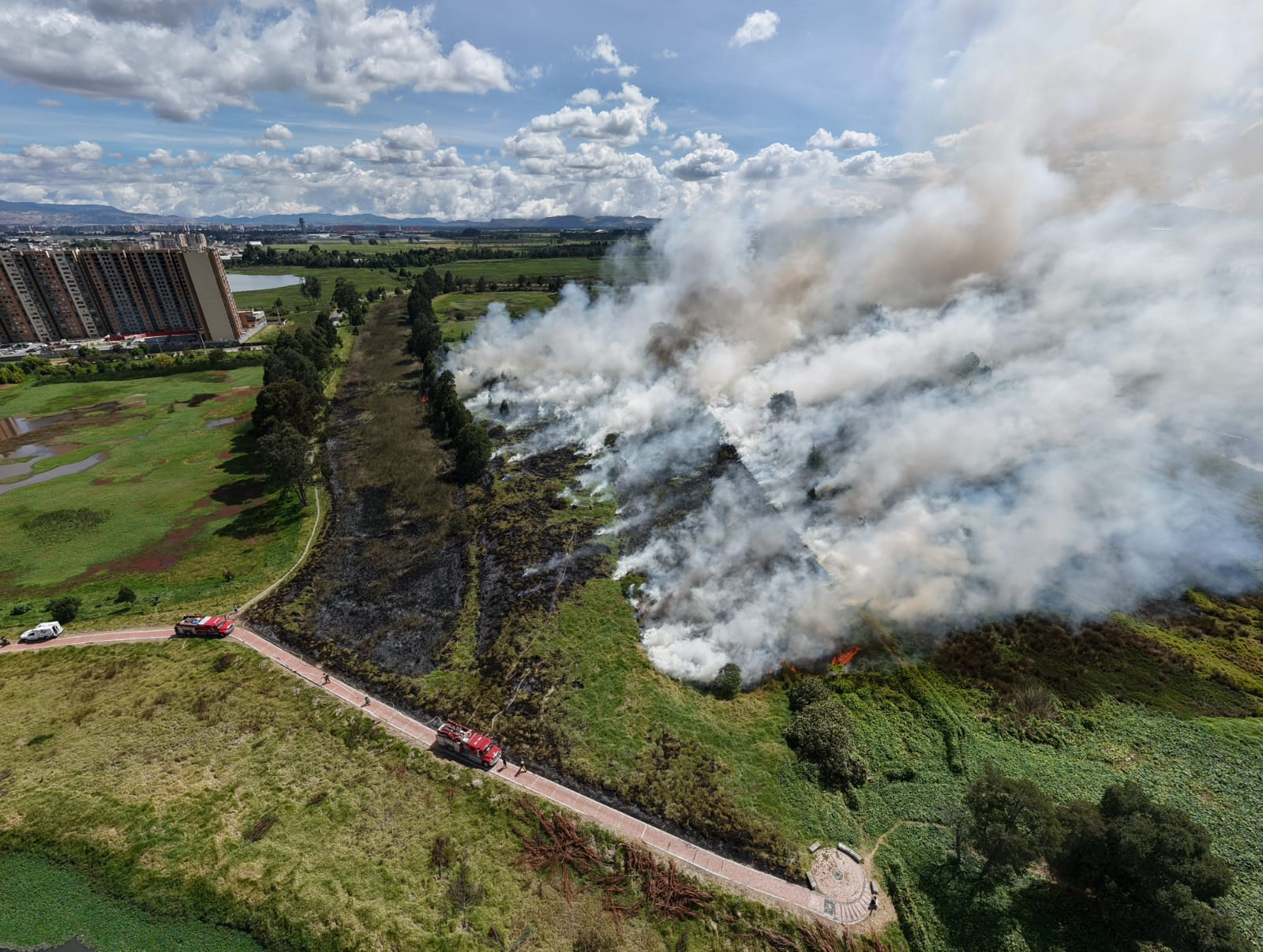 Secretaría Distrital de Ambiente y organismos de atención de emergencias atienden incendio en el humedal Jaboque